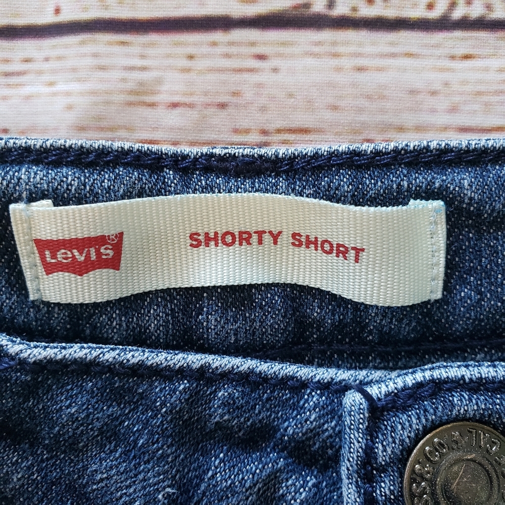 Levi's Strauss Shorty Short Daisy Blue Jeans 14 - Picture 3 of 9